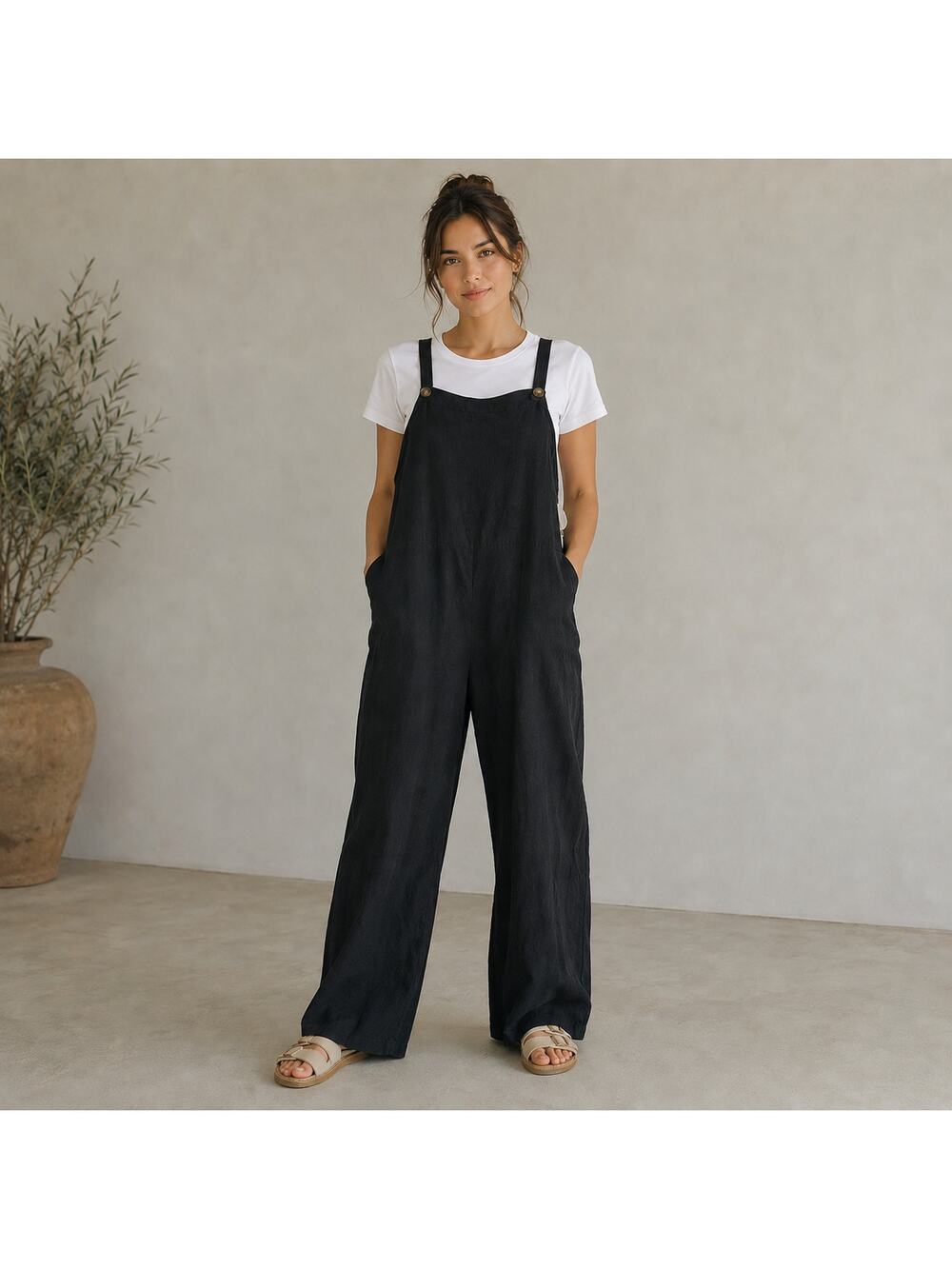 Dip brand black linen blend jumpsuit Large comfortable travel